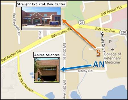 Map to Animal Sciences - 2250 Shealy Dr Gainesville FL